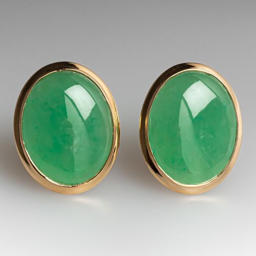 Natural Jadeite Jade Earrings Bezel Set 14K Gold