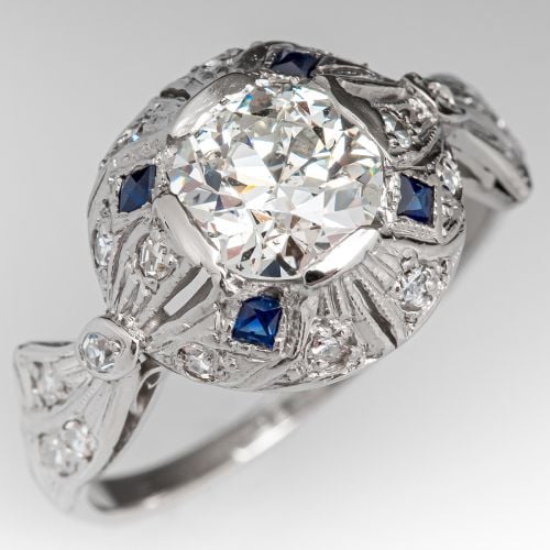 Art Deco Engagement Ring Old Euro Diamond .97ct I/I2 GIA