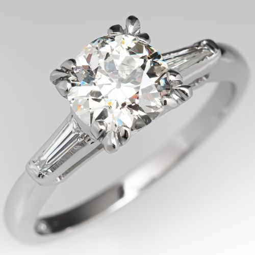 1 Carat Old Euro Diamond Fishtail 1950's Engagement Ring 1.07ct J/SI2 GIA