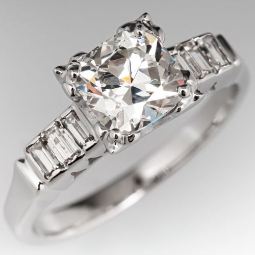 1 Carat Vintage Cushion Diamond Engagement Ring 1.01ct H/SI2 GIA