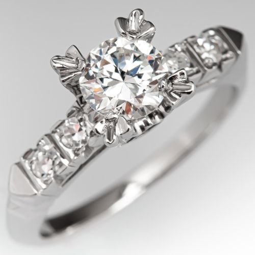Vintage Transitional Cut Diamond Engagement Ring .54ct F/VS2 GIA
