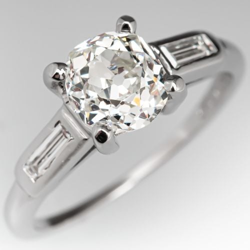 1 Carat Old Mine Cut Diamond Vintage Engagement Ring 1.12ct J/SI1 GIA
