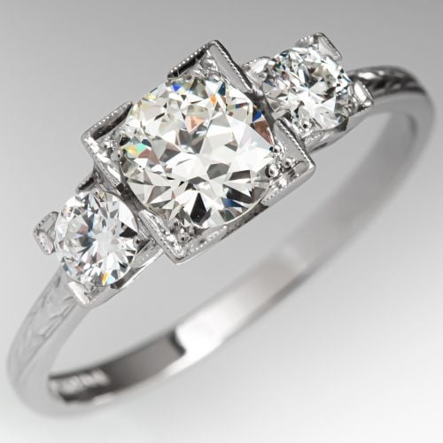 Transitional Cut Diamond Vintage Engagement Ring .90ct M/SI1