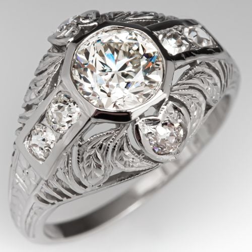 Antique 1920's Diamond Filigree Engagement Ring .76ct J/SI1 GIA