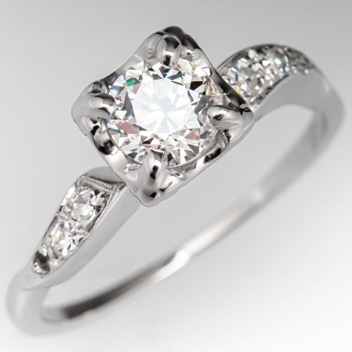 1940's Vintage Transitional Cut Diamond Engagement Ring .64ct E/I1 GIA