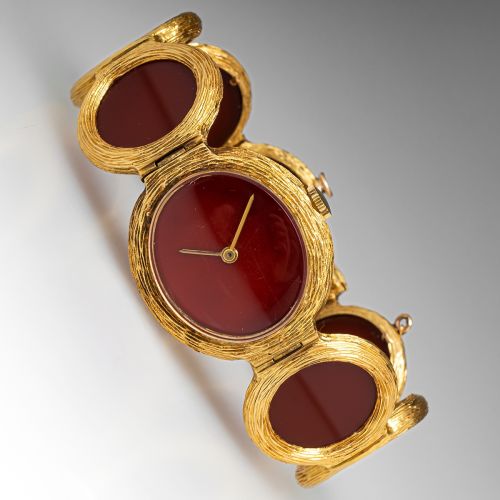Vintage Knoll & Pregizer Watch w/ Carnelian Bracelet 18K Yellow Gold
