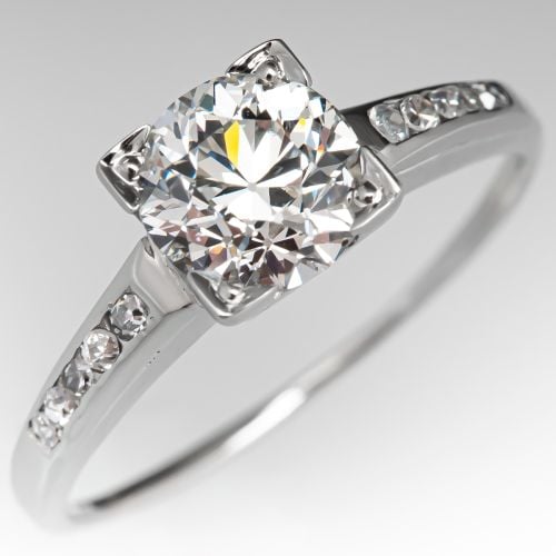 1 Carat Vintage Diamond Engagement Ring w/ Accents 1.02ct H/VS1 GIA