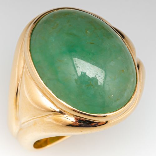 Vintage Mens Oval Untreated Jadeite Jade Ring 14K Yellow Gold