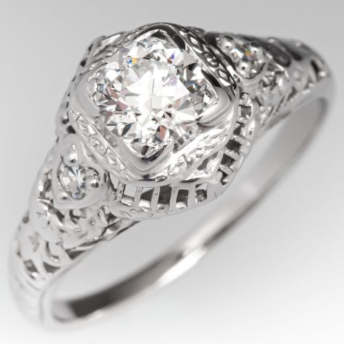 1/2 Carat Transitional Cut Diamond Art Deco Engagement Ring .50ct G/SI2