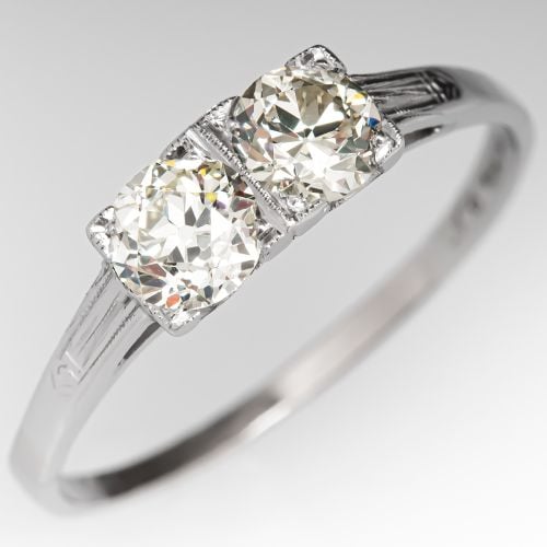 1ctw Art Deco Two-Stone Diamond Ring in Platinum