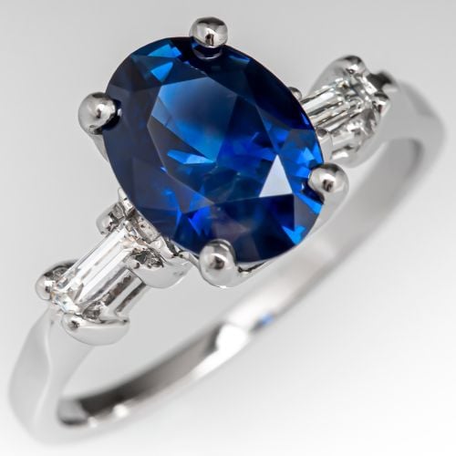 2.4 Carat Oval Cut No Heat Blue Sapphire Engagement Ring in Platinum