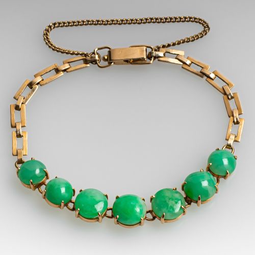 Vintage Jadeite Bracelet in 14K Yellow Gold