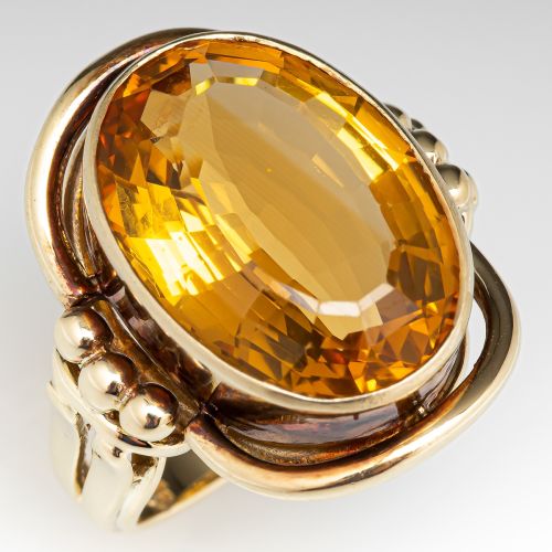 Large Oval Cut Citrine Ring in 14K Yellow Gold
