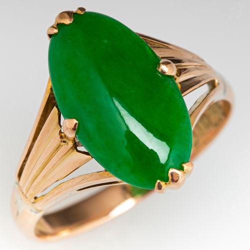 18K Yellow Gold Oval Cut Untreated Jadeite Jade Ring