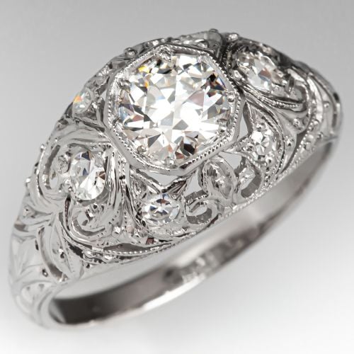 Art Deco Transitional Cut Diamond Engagement Ring 0.66ct G/VS1 GIA