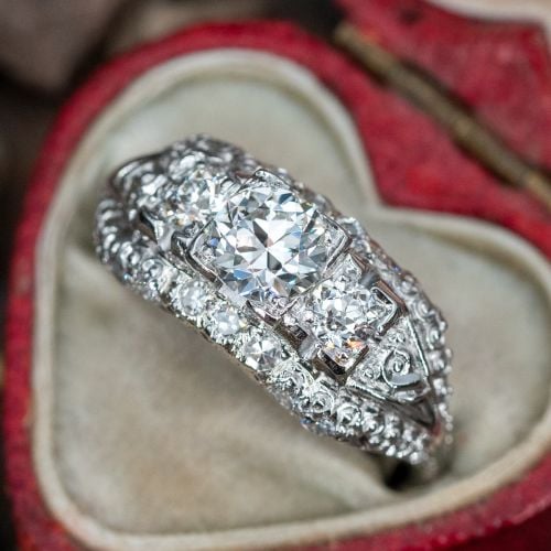 Art Deco Transitional Cut Diamond Engagement Ring 0.52ct H/VS1 GIA
