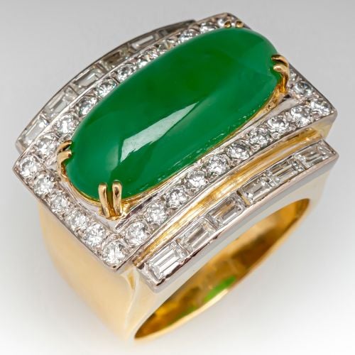 Untreated Jadeite Jade Cocktail Ring w/ Diamond Accents