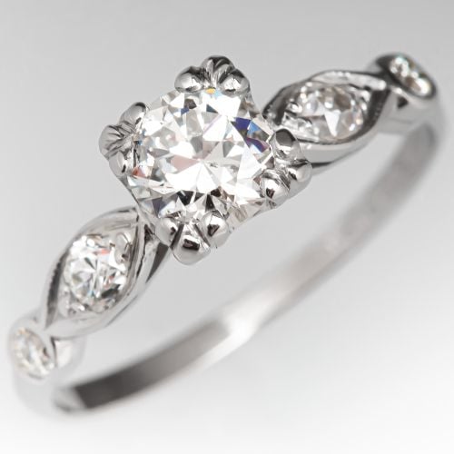 Art Deco Transitional Cut Diamond Engagement Ring .50ct H/SI1