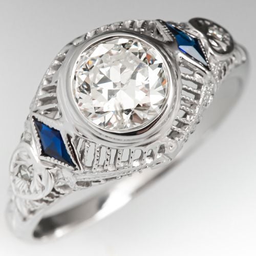 Art Deco Filigree Transitional Cut Diamond Engagement Ring 0.76ct I/I2 GIA