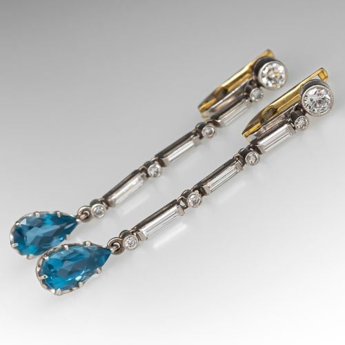 Chandelier Aquamarine Dangle Earrings w/ Diamonds in Platinum
