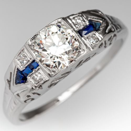 Art Deco Transitional Cut Cut Diamond Engagement Ring 0.86ct L / VS2 GIA