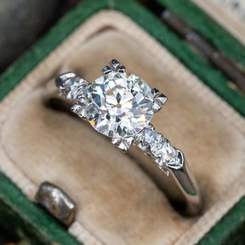 Art Deco Old Euro Cut Diamond Engagement Ring 1.43ct J/SI2 GIA
