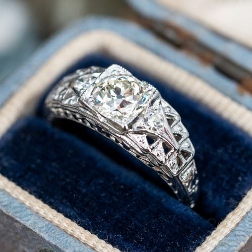 Art Deco Old Euro Cut Diamond Engagement Ring 0.70ct K/SI1