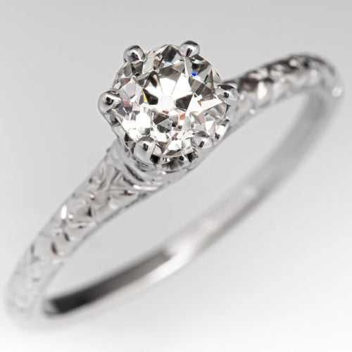 Old Mine Cut Diamond Solitaire Engagement Ring .64ct M/I1 GIA