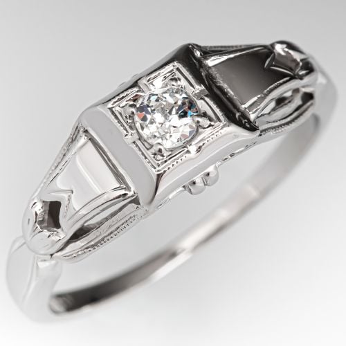 Old Euro Diamond Vintage Engagement Ring .17ct E/VS2