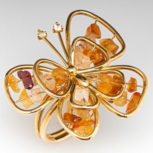 Citrine & Topaz Butterfly Cocktail Ring 18K Yellow Gold
