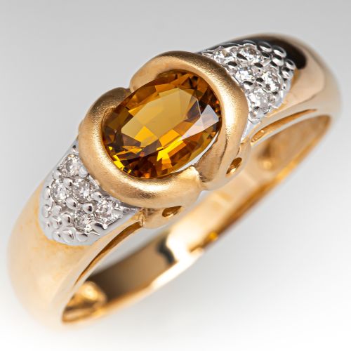 Estate Citrine Ring w/ Diamonds 14K Yellow Gold