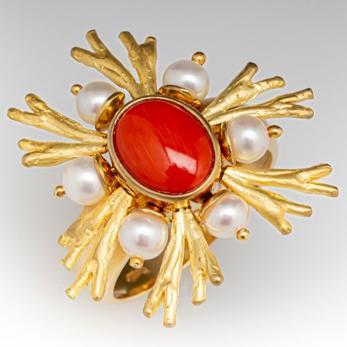 Denoir Brazil Coral Ring w/ Pearls Articulating 18K Gold