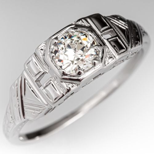 1940's Retro Engagement Ring Transitional Cut Diamond .44ct K/SI2 GIA