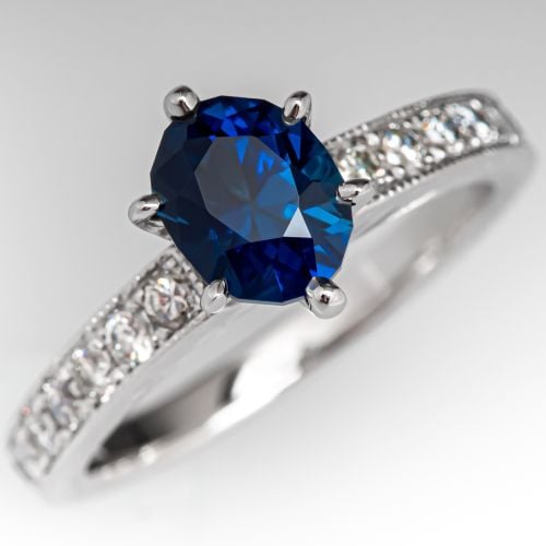 Oval Cut No Heat Blue Sapphire Engagement Ring w/ Diamonds 14K