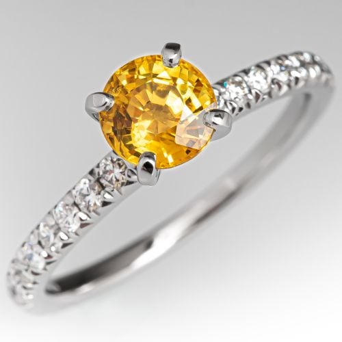 No Heat Yellow Sapphire Engagement Ring w/ Diamonds Platinum