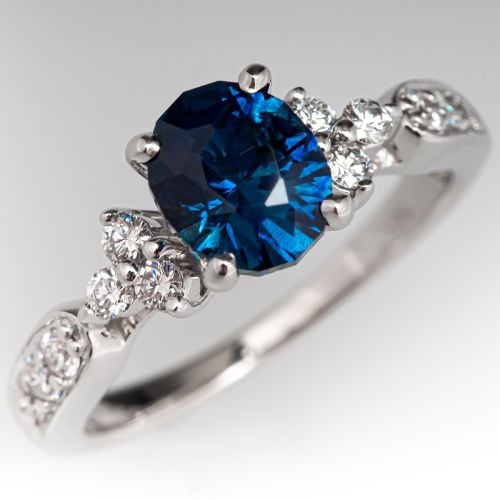 Oval Blue Sapphire Engagement Ring w/ Diamond Accents 14K