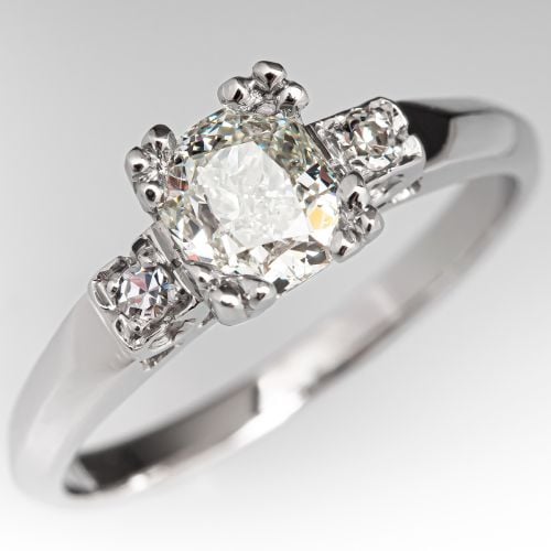Cushion Cut Diamond Vintage Engagement Ring .81ct M/VS2