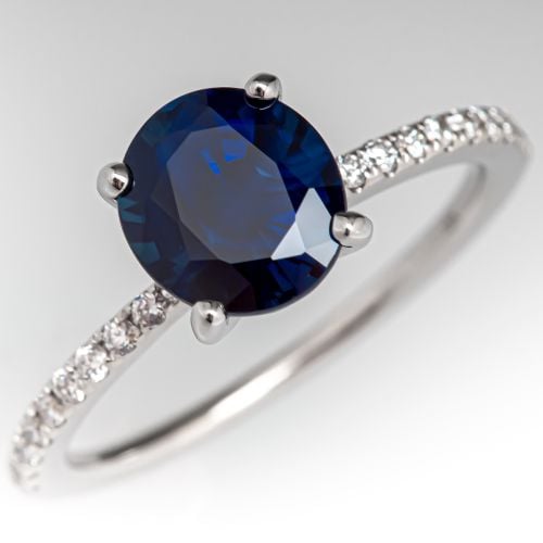 Oval Cut Blue Sapphire Engagement Ring w/ Diamond Accents 18K