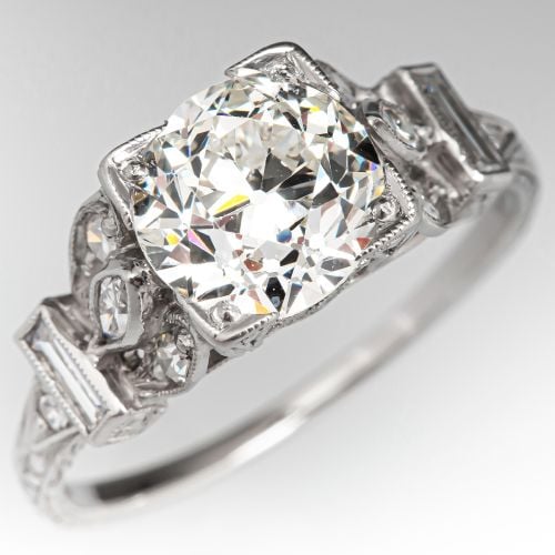 Beautiful Vintage Diamond Engagement Ring Platinum Old European Cut Diamond 1.86ct J/SI1 GIA