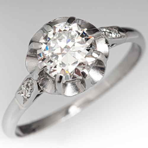 1940s Buttercup Style Diamond Engagement Ring Platinum .95ct G/VS2 GIA