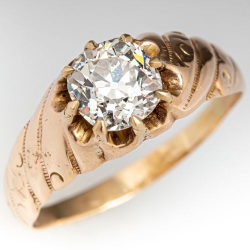 Victorian Era Low Profile Antique Diamond Ring Yellow Gold 1.34ct L/VS1 GIA
