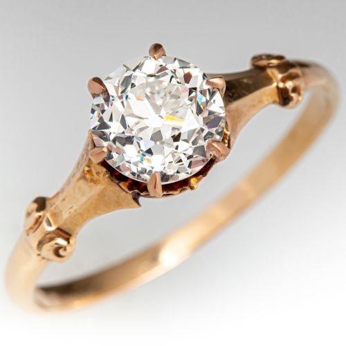 Victorian Era Old European Cut Diamond Ring Yellow Gold 1.11ct J/SI1 GIA