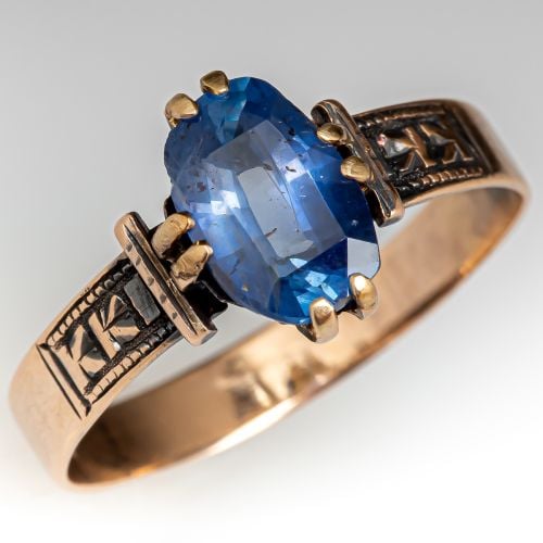 Antique Late Victorian Era No Heat Sapphire Ring 14K Yellow Gold