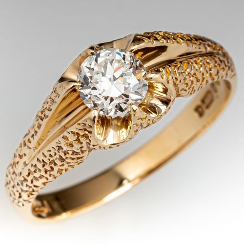 Vintage Transitional Cut Diamond Solitaire Ring Yellow Gold .57ct K/VS2 GIA