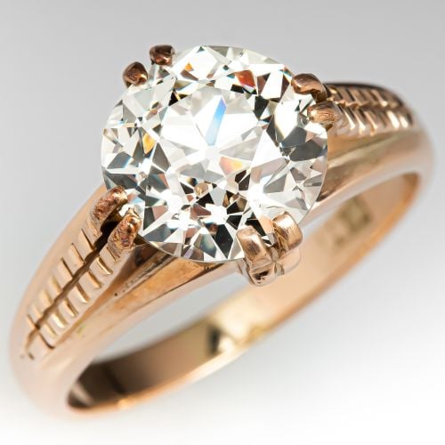 Old Euro Diamond Solitaire Engagement Ring 14K Yellow Gold 2.38ct O-P/VS1 GIA