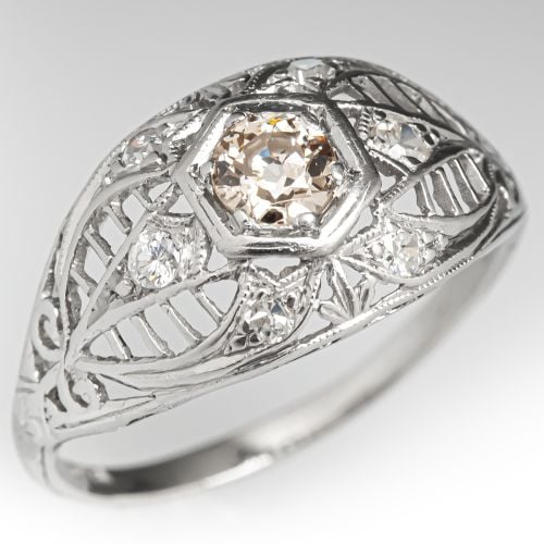 1920's Antique Filigree Diamond Engagement Ring Platinum