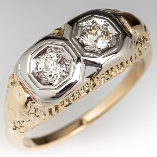 Vintage Twin Diamond Ring 14K Yellow Gold
