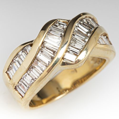 Layered Criss Cross Diamond Band Ring 14K Yellow Gold