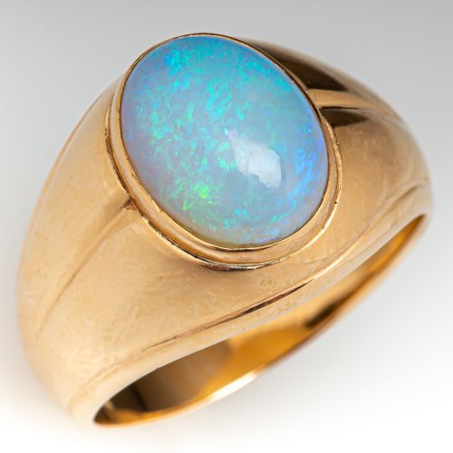 Men's Vintage Crystal Opal Ring 14K Yellow Gold