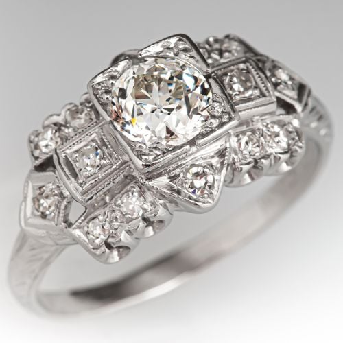Old European Cut Diamond 1930's Engagement Ring .57ct I/SI1